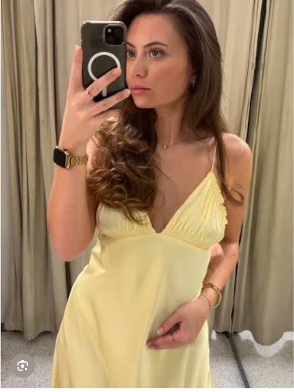 ZARA Light Yellow Satin Slip Midi Dress with Ruffle Trim - Picture 3 of 9